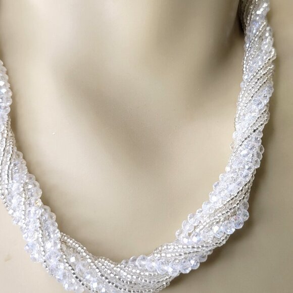 Multi Strand Braided Necklace Glass Bead Braided Necklace Beaded Twist Necklace - Picture 8 of 9